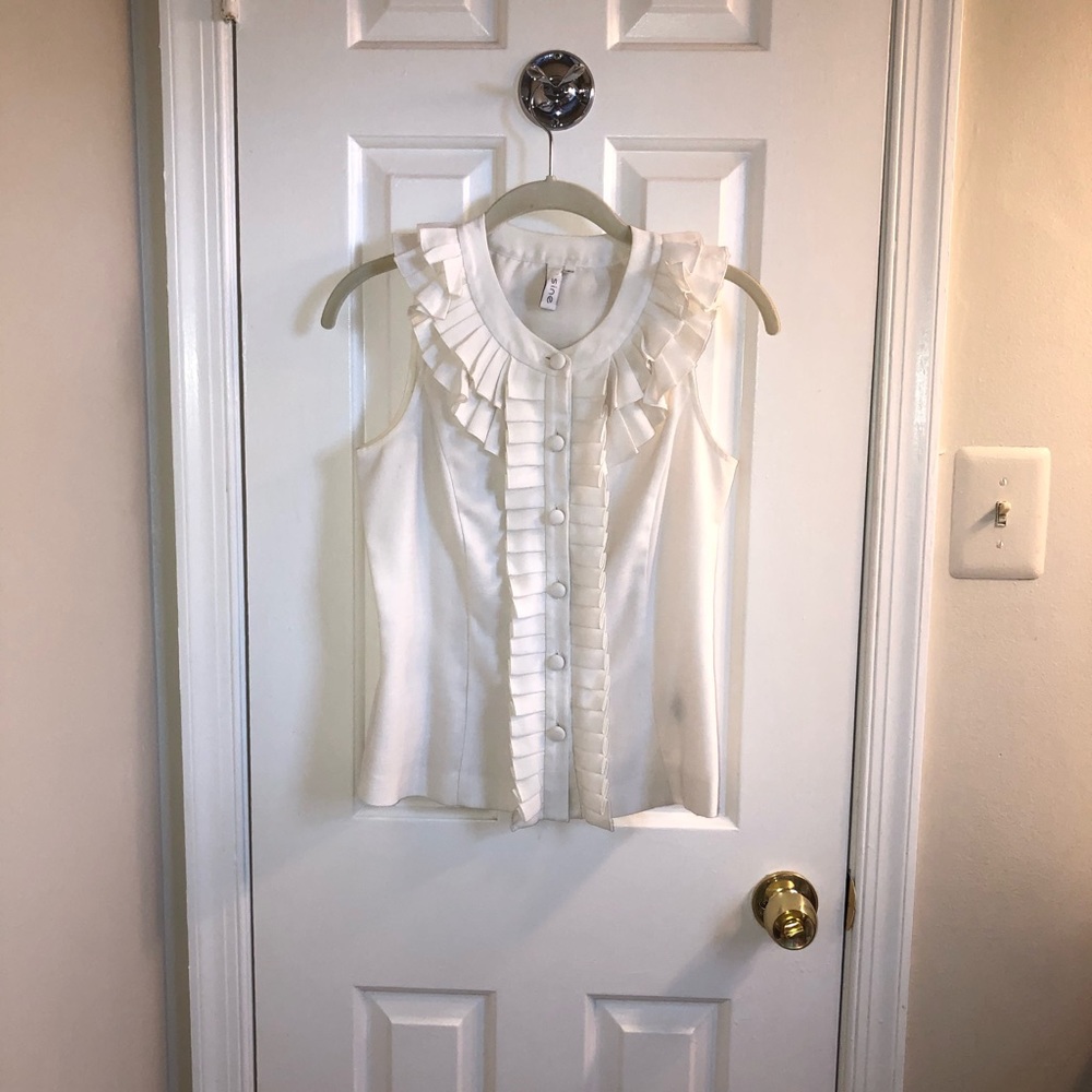 Anthropologie Sine- cream ruffle tank top sz 2